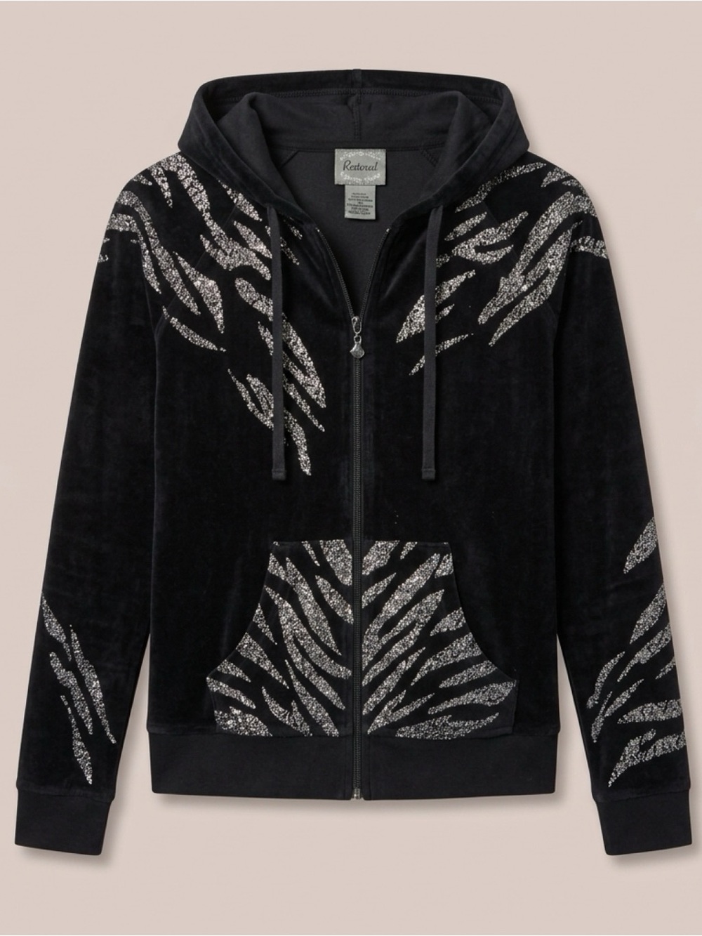 Peck & Peck Black Hooded Zip Jacket with Silver Zebra Print